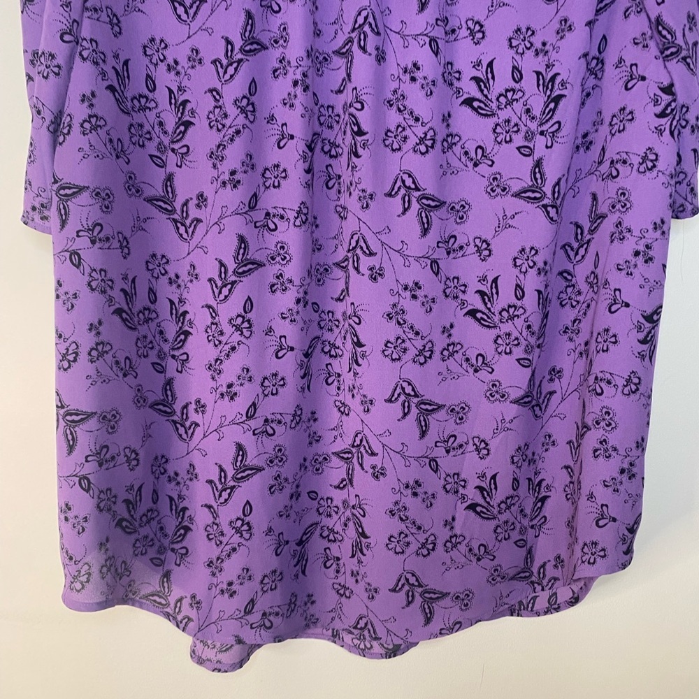 Torrid Harper Floral Purple V Neck Buttons Short Sleeve Top Blouse Ruffles XXL 2 - Picture 11 of 16